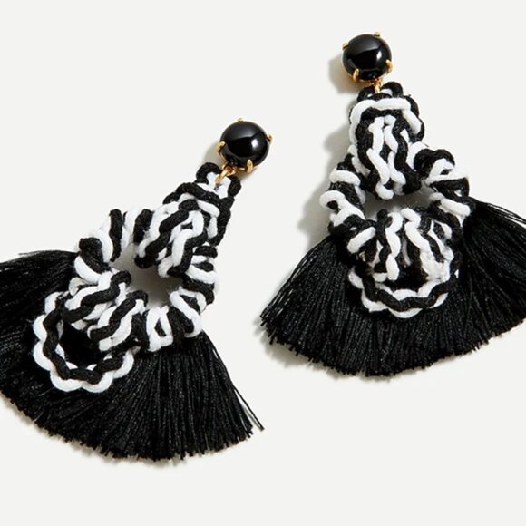 J. Crew Sailors Knot Tassel Fringe Dangle Drop Post Hanging Earrings Jewelry - Picture 1 of 4